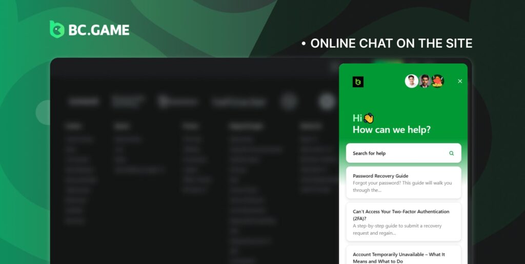 Contact BC Game support by Online Chat