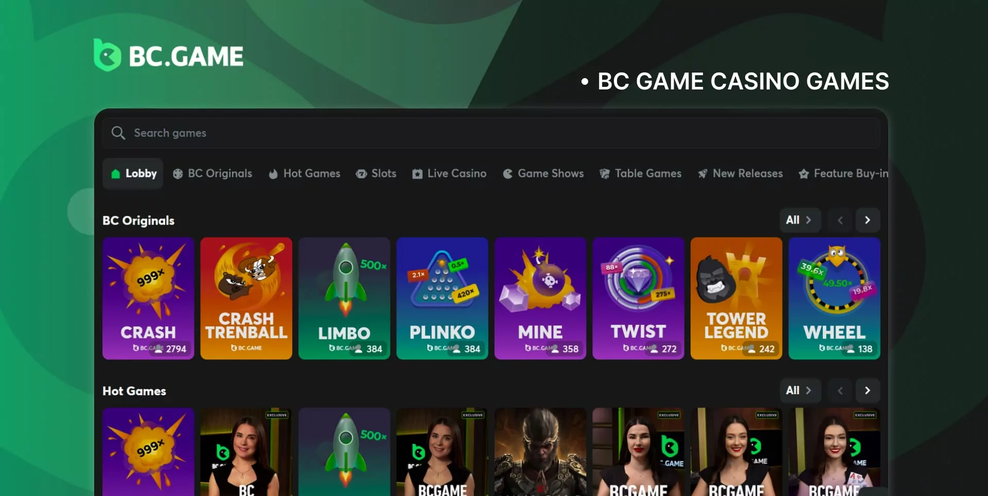 Online casino games available to BC Game users from India