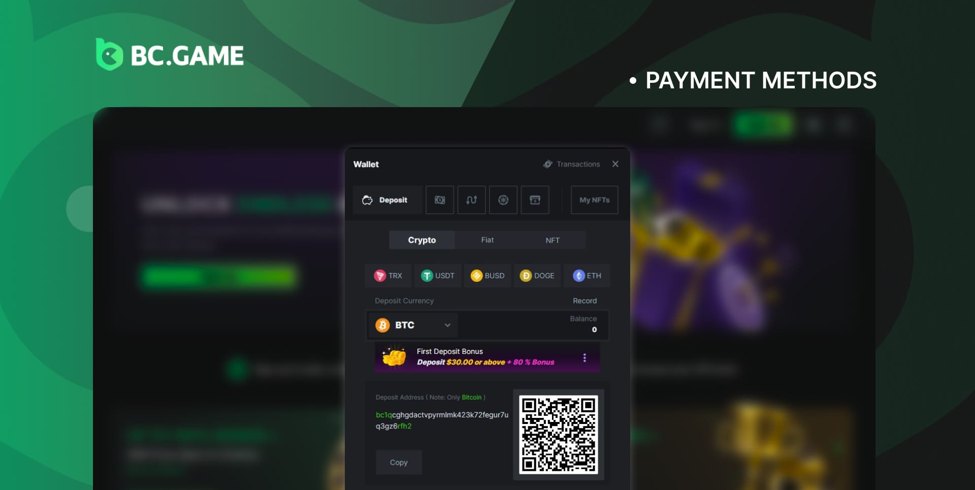 Payment methods for deposits and withdrawals from BC Game